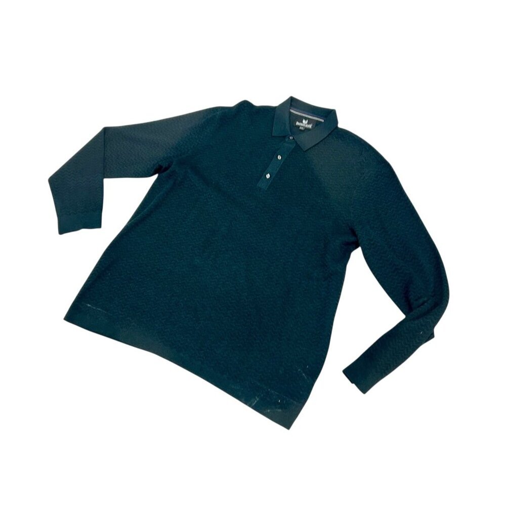 Buttercloth Men’s Polo Sweater Long Sleeve Dark Green Chevron Texture Size 2XL - Picture 3 of 9